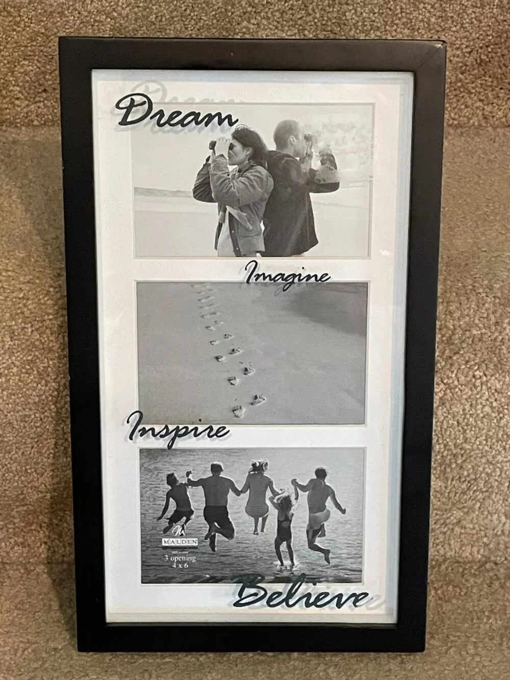 NWT Dream Inspire Believe Frame MALDEN Holds 3 4 x 6 pictures